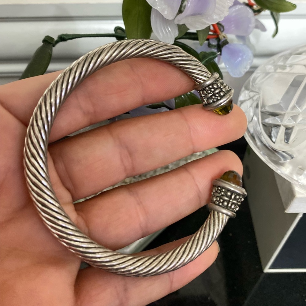 Vintage Silver Tone Twisted Cable Open Cuff Bangle - image 3